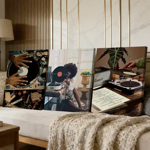 3 Counts Wooden Framed Canvas Painting, Retro Vinyl Record Player Art Images, Exquisite Poster, Perfect Living Room Decoration, Modern Art, Fashion Family Poster, Wall Art Decoration, Waterproof Art