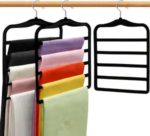 Closet Organizers and Storage,3 Pack Velvet Pants-Hangers-Space-Saving,Non Silp 5 Tier Scarf Jeans Organizer,Dorm Room Essentials for College Students Girls Boys Guys,Organization and Storage Hanging