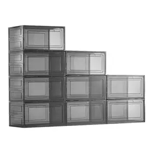 VEVOR Shoe Storage Boxes, 9 Pack Clear Stackable Shoe Boxes Storage Organizers with Magnetic Door, Fit up to US Size 13, Plastic Sneaker Containers for High Heels, Boots, and Hats, Transparent BlackVEVOR Super Brand Day