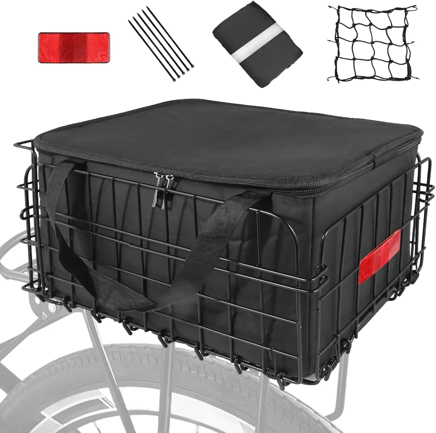 Basket Rear, Folding Bicycle Basket with Removable  Liner Bag, Rear  Cargo Rack,  Accessories Frame Basket for Adult Women Men Carrying Dogs,Pet,Grocery,Quick Release Design