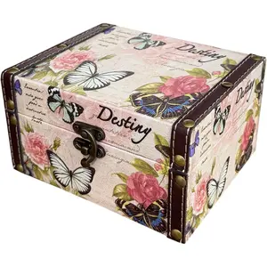 Butterfly Jewelry Box Pink Storage Decorative Box for Jewelry Trinkets Photos Wood Treasure Chest Box for Women Girls Gifts Decorative Keepsake Box Home Decorations