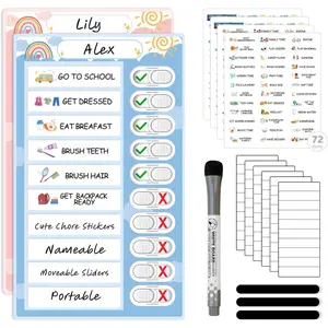 2 in 1 Namable Chore Chart for , Dry Erase Morning/Bedtime Routine Chart for  for Refrigerator,  Visual Schedule for    Checklist for