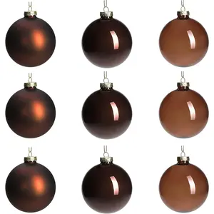 Brown Glass Christmas Ball Ornaments, Set of 9, 3' Hanging Christmas Baubles for Xmas Tree Decoration, Wedding Party Gift