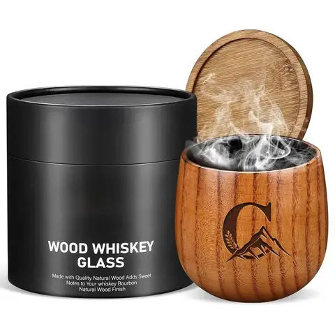 Charred Wooden Whiskey Glasses Personalized Bourbon Drinking Glass Ideas Gifts for Men Husband, Dad, Brother, Whiskey Lovers Birthday Insulated Old Fashioned Glass Whiskey Tumbler C premium drinkware