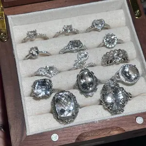 s925 natural crystal gems april Birthstone clear quartz ring jewelry