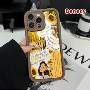 Phone Case for iPhone 15 16 14 Pro Max 13 12 11 XR XS Plus E  Sunflower Faith Bliss Pattern Shockproof Silicone TPU Bumper Drop Protection Cover Smartphone Casing
