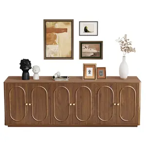 Giratree 63'' Fluted Sideboard Buffet Cabinet with Storage and 6 Doors, Low Storage Cabinet Modern Wooden Accent Credenza Console Table for Kitchen Dining Living Room Entryway