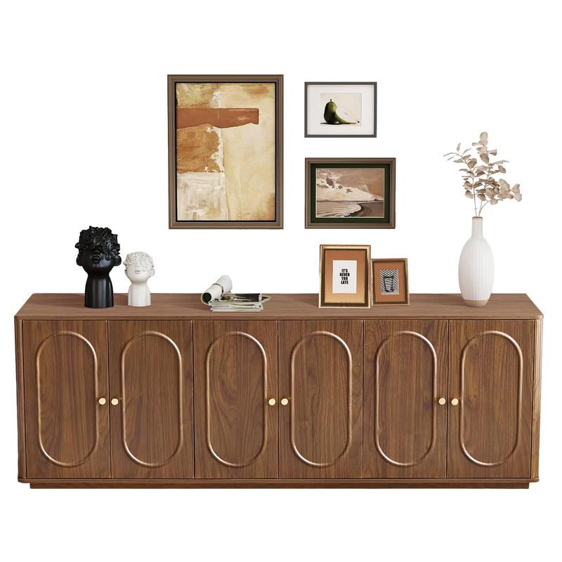 Giratree 63'' Fluted Sideboard Buffet Cabinet with Storage and 6 Doors, Low Storage Cabinet Modern Wooden Accent Credenza Console Table for Kitchen Dining Living Room Entryway