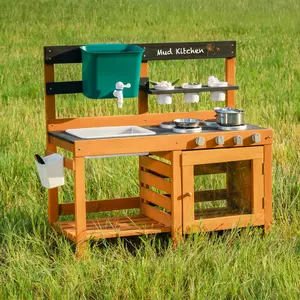 ROBUD Outdoor Mud Kitchen with Real Water Play, Wooden Outdoor Play Kitchen, Kids Mud Kitchen with Removable Sink & Faucet, Monteeori Toys for Children Ages 3+ Years