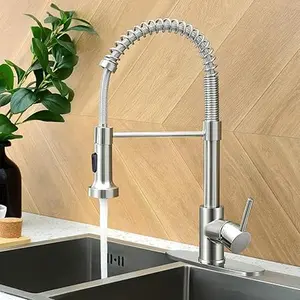 Kitchen Faucet with Pull Down Sprayer,Commercial Single Handle Kitchen Sink Faucets for Farmhouse Camper Laundry Utility Rv Wet Bar Sinks Brushed Nickel