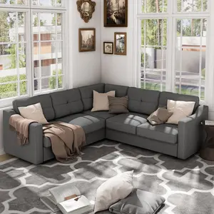 Convertible Sectional Sofa, 5-Seat Sofas L Shaped Couch for Living Room, Small Apartment, Reversible Sectional Couch, Light/Dark Grey