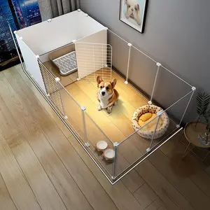 Pet Fence Dog Isolation Free Combination Indoor Small Dog Bed with Toilet Area Home Fence Dog Cage, Pet Barrier, Durable Puppy Playpen, Dog Kennel