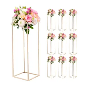 Summervibes VEVOR Wedding Flower Stand, 10PCS 31.5-inch Column Flower Stand, Floral Stands with Hidden Screw, Rectangular Cubic Floral Display Rack for Wedding, Party, Birthday, Home, French Gold Stands