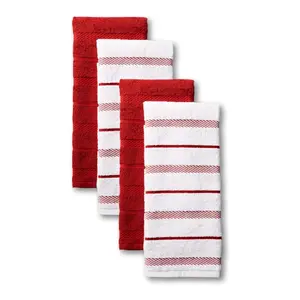 KitchenAid Albany Kitchen Towel 4-Pack Set, Passion Red/White, 16"x26"