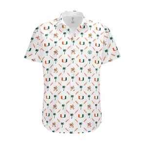 Miami Hurricanes Men's Palm Set Button Up - White