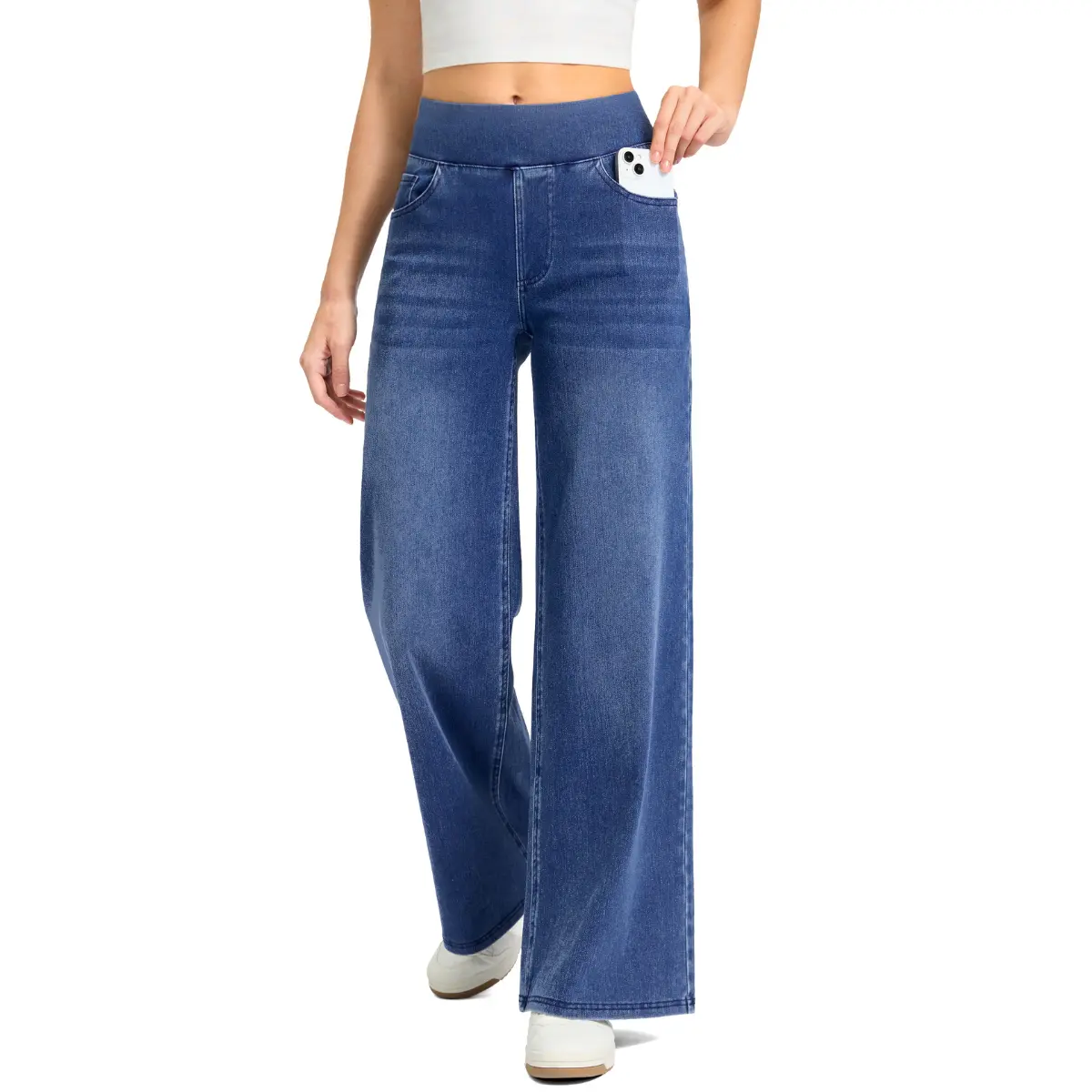 Rammus Wide Leg Jeans Woman High Waisted Pull On Jean for Women Stretchy Tummy Control Baggy Straight Denim Pants