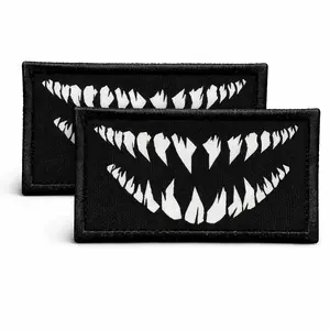 2pcs Teeth Motif Embroidery Morale Patches, 2"x3" Removable Velcro Patches with Hook-Back, for Edgy Look & Father’s Day Gift Ideas