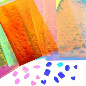11PCS Nail Art Aurora Ice Cube Cellophane Transfer Laser Jewelry Candy Stickers Cropped Paper Chameleon Manicure Decorations