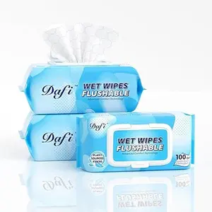 DAFI Flushable Wipes for Adult Wet Wipes, Total 300 Unscented Toilet Wipes Flushable, No Alcohol & 100% Plant Based Fibers, Septic and Sewer Safe Pack of 3