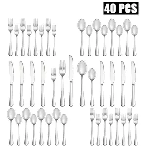 40-Piece Stainless Steel  Mirror-Polished Knives Forks Spoons  Durable Dishwasher-Safe Cutlery Sturdy Colorful Stylishlittle silverware,kitchen accessories,kitchen essentials,knives kitchen set,kitchen supplies,kitchen gadgets Utensils