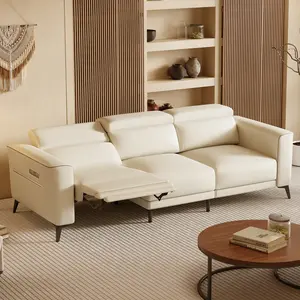 Dual Motor Electric Reclining Sofa, Adjustable Headrest and Footrest, Leather Upholstery, USB Charging Ports, Modern Living Room Furniture, Beige (Dual Motor Sofa)