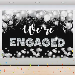 We're Engaged Backdrop Banner - Mr and Mrs Weeding Engagemenet Background - Bachelorette Party Photography Background Decoration - 6 x 4