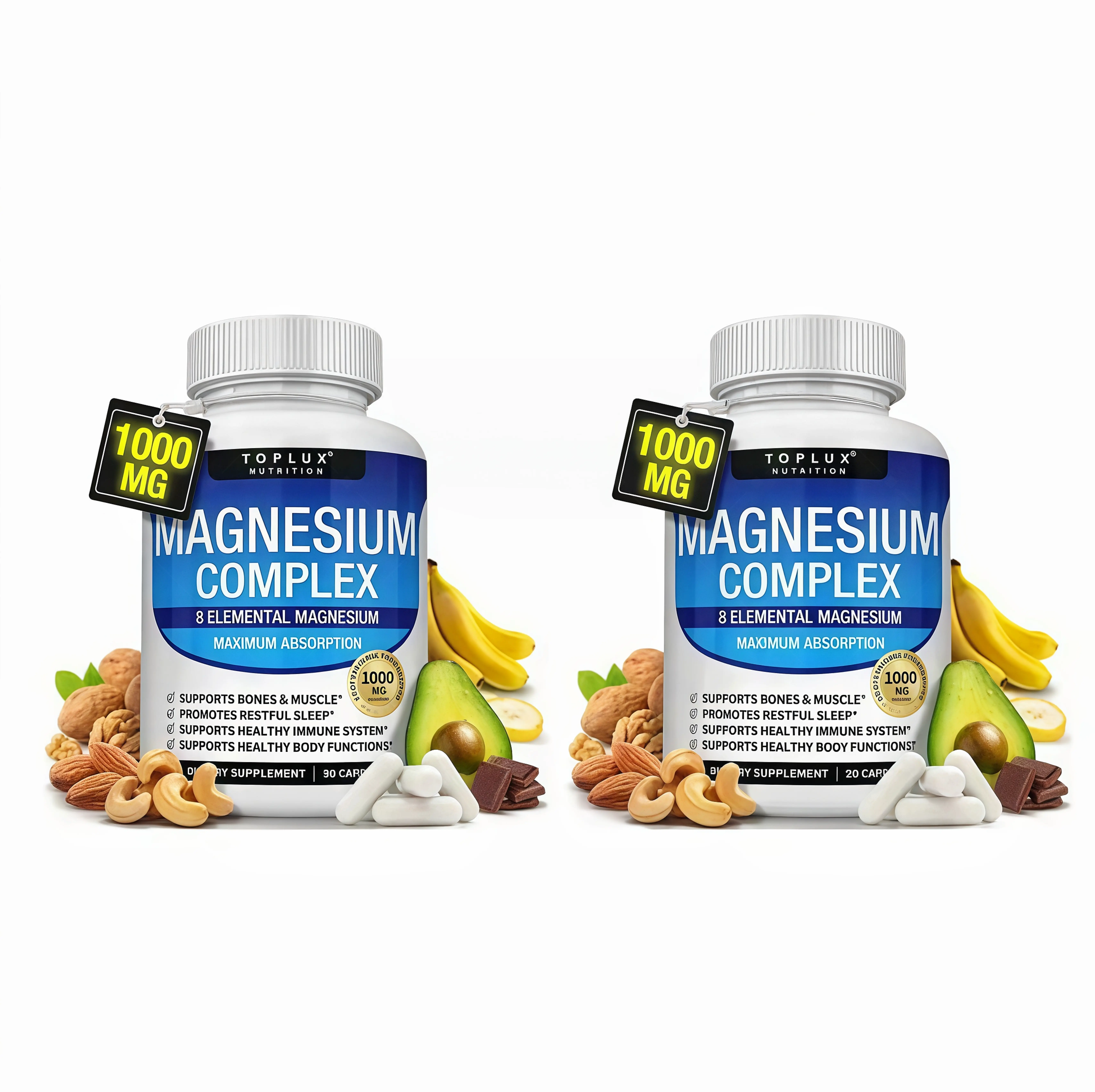 2 Pack Toplux Magnesium Complex XA 8 Essential Magnesium Supplement 1000mg Fitness Edible