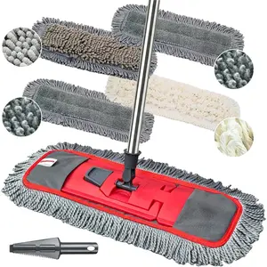 Dust Mop for Floor Cleaning with 4-in-1 Washable Pad System, Wet & Dry Multi-Purpose Mop with Built-In Scraper and Extra-Long 62'' Stainless Steel Handle for Hardwood,Vinyl,Laminate,Tile,Marble Floors
