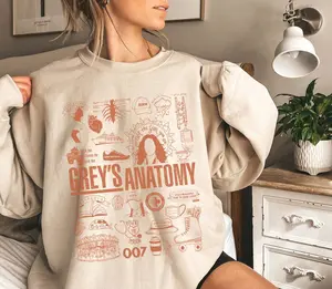 Grey's Anatomy Doodle Art Shirt, Vintage Grey's Anatomy Shirt, Meredith Grey Derek Shepherd Shirt, Birthday Gift Cotton Womenswear Comfortable Fit Fabric Tops
