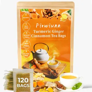 Organic 120 Premium Turmeric, Ginger, Cinnamon Blend Tea Bags, 100% Natural & No Additives & Caffeine Free. ingredient ginger cinnamon tea Herbal Drink