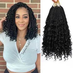 8 Packs Goddess Box Braids Crochet Hair-14 Inch Crochet Box Braids Pre-looped Boho Crochet Braids Hair Synthetic Braiding Hair Extensions Crochet Hair for Black Women，Boho Braids