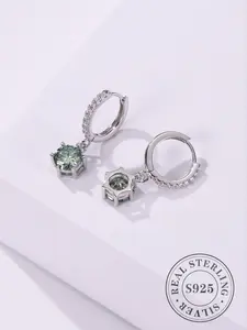 S925 Sterling Silver Synthetic Moissanite Decor Earrings, Elegant Earrings for Women, Trendy All-match & Exquisite Jewelry for Birthday Gift
