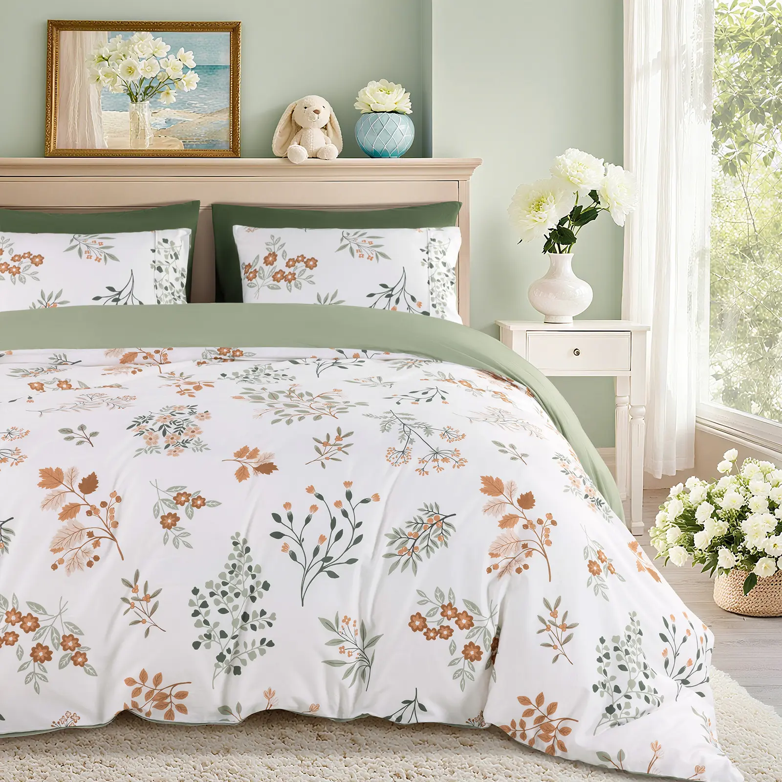 Shilucheng Floral Cotton Duvet Cover 3 Piece Set Soft Breathable ...