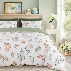 Shilucheng Floral Cotton Duvet Cover 3 Piece Set Soft Breathable Botanical Print Bedding Comforter Cover Perfect To Upgrade Your Bedroom Atmosphere bed  set cozy  bed  sheets
