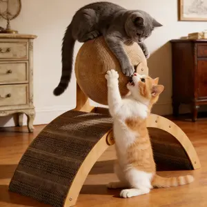 Dual-use cat scratcher with hanging ball toy: includes an extra-high scratching post for claw sharpening, an arched bridge design, and a heavy-duty scratching pad. Part of our pet supply series, this wall-mounted design is a must-have for cat lovers. tikt