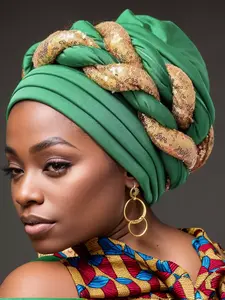 Fashion African Style Turban Headscarf Cap, Colorblock Sequined Braided Hair Wrap, Trendy Space Layer Design, Women's Accessory