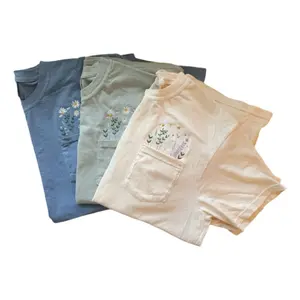 Embroidered Spring Flower Pocket Tee shirt | Womenswear | Polyester | Cotton | Embroidery | Comfortable Top Day, Streetwear, Summer Oversize Paper Crewneck Floral