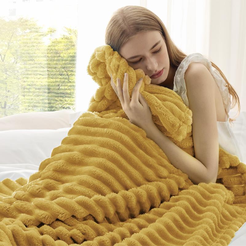 Bedsure Luxury Chunky Corduroy Fleece Sleep  Blanket- Ultra Soft, Warm, Cozy Extra Soft  Baby Blanket for Sofa, Bed, Nursery Ideal Seasonal Gift Solid Yellow Color,Autumn Lightweight Comforter