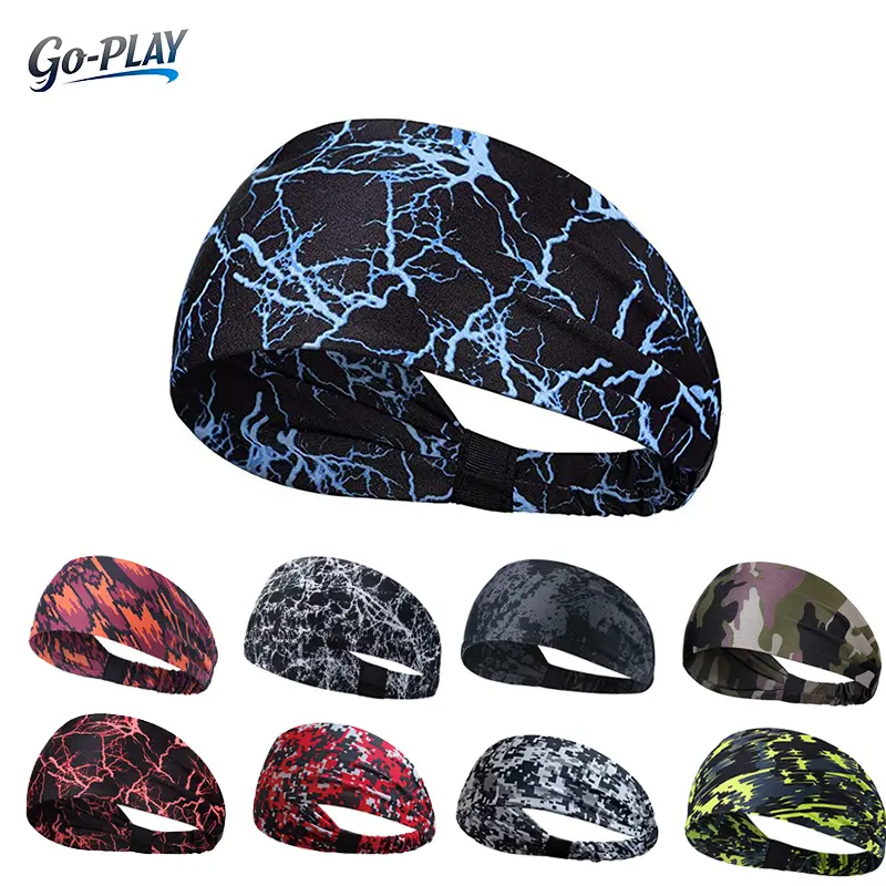 Wide Sport Headbands For Men Women, Cool Camo Lightning Print Sweat Absorbing Sweatbands, Non Slip Elastic Workout Headbands For Basketball Football Cycling Running Yoga Gym Daily Wear