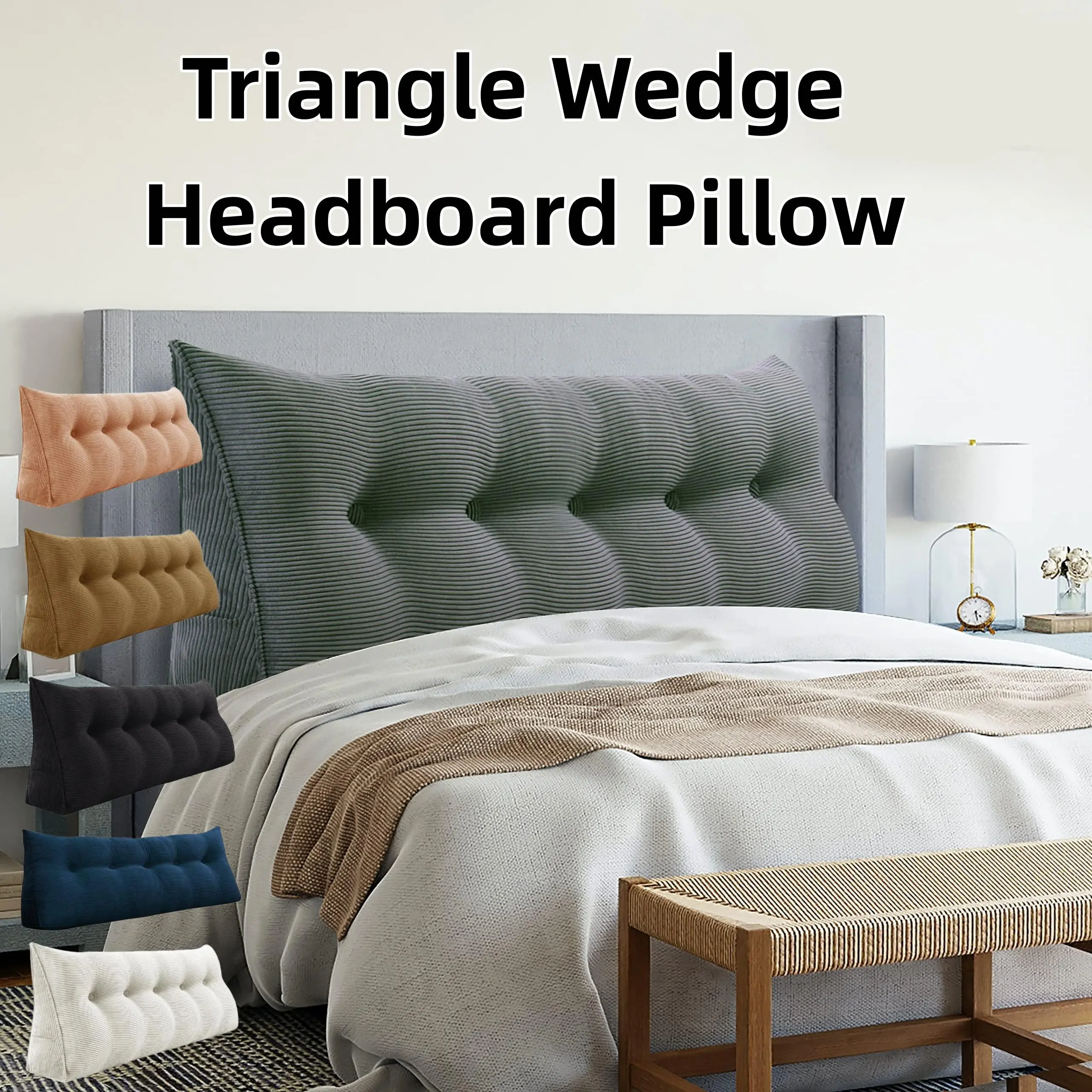 Tufted Corduroy Triangle Wedge Headboard Pillow, Ergonomic Machine Washable Bed Backrest with High-Density Polyurethane Filling, Excellent Back & Neck Support for Single, Large Double, King-Size Beds (39x20x8in)