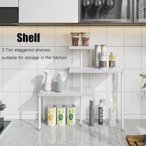 Corner Shelf Countertop Storage Rack 3 Tiers Kitchen/Bathroom/Coffee Area, Multifunctional Rotatable Corner Shelf Adjustable Spice Storage Rack Organiser Smooth Rotating Tray springtok