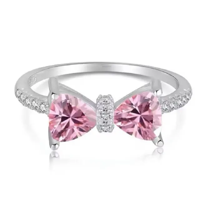 925 Sterling Silver Sparkling Pink Bow Ring,Fit Charm Necklaces,Woman Fashion Jewelry,Fashion Jewelry,Gift For Her Style