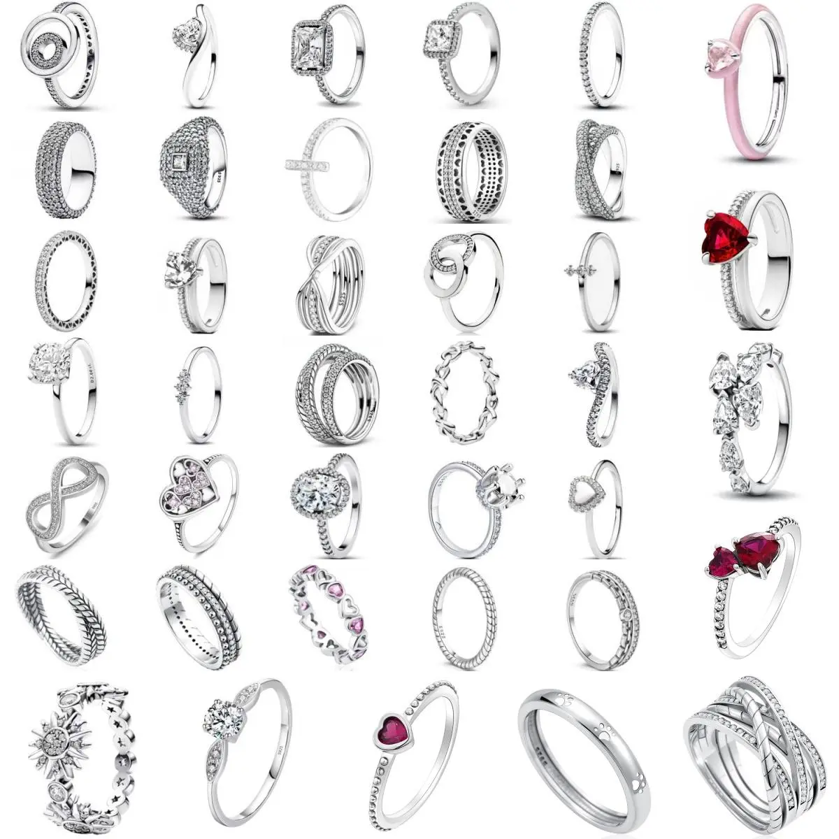 European New 925 Silver Size 6, 7, 8, 9 Heart-Shaped Flower Shaped Ring Suitable for Wedding Parties Women's Exquisite Luxury