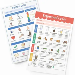 Mini Expression Pretend Play Notebook, 2-Person Game Book, 40 Pages Restaurant Order & Doctor Visit Notes, Role-Playing