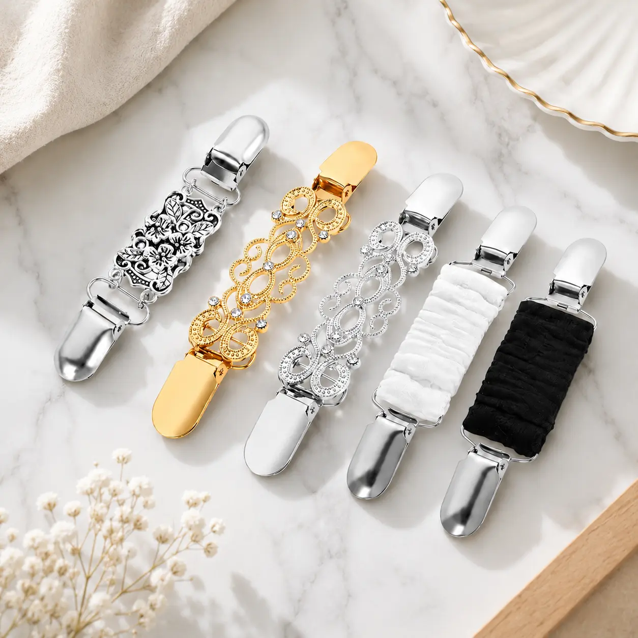 5PCS Vintage Waist Cincher Clip Set for Women, Retro Dress Shirt Sweater Cinch Clips for Cardigan, Shawl, Blouse and Clothing Accessories