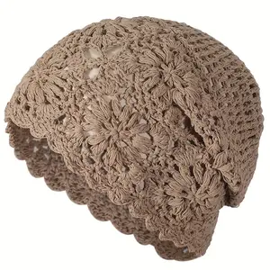 Vintage Chic Crochet Beanie - Soft, Solid Color, Hollow Out, Breathable, Elegant Skull Cap Stylish Winter Accessory for Women and Female