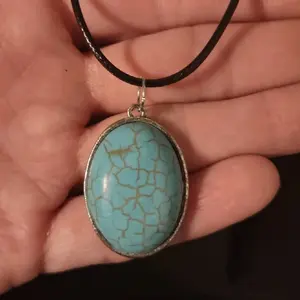 Turquoise Crystal Natural Pendant With 18 inch Adjustable Necklace Clasp & Cord