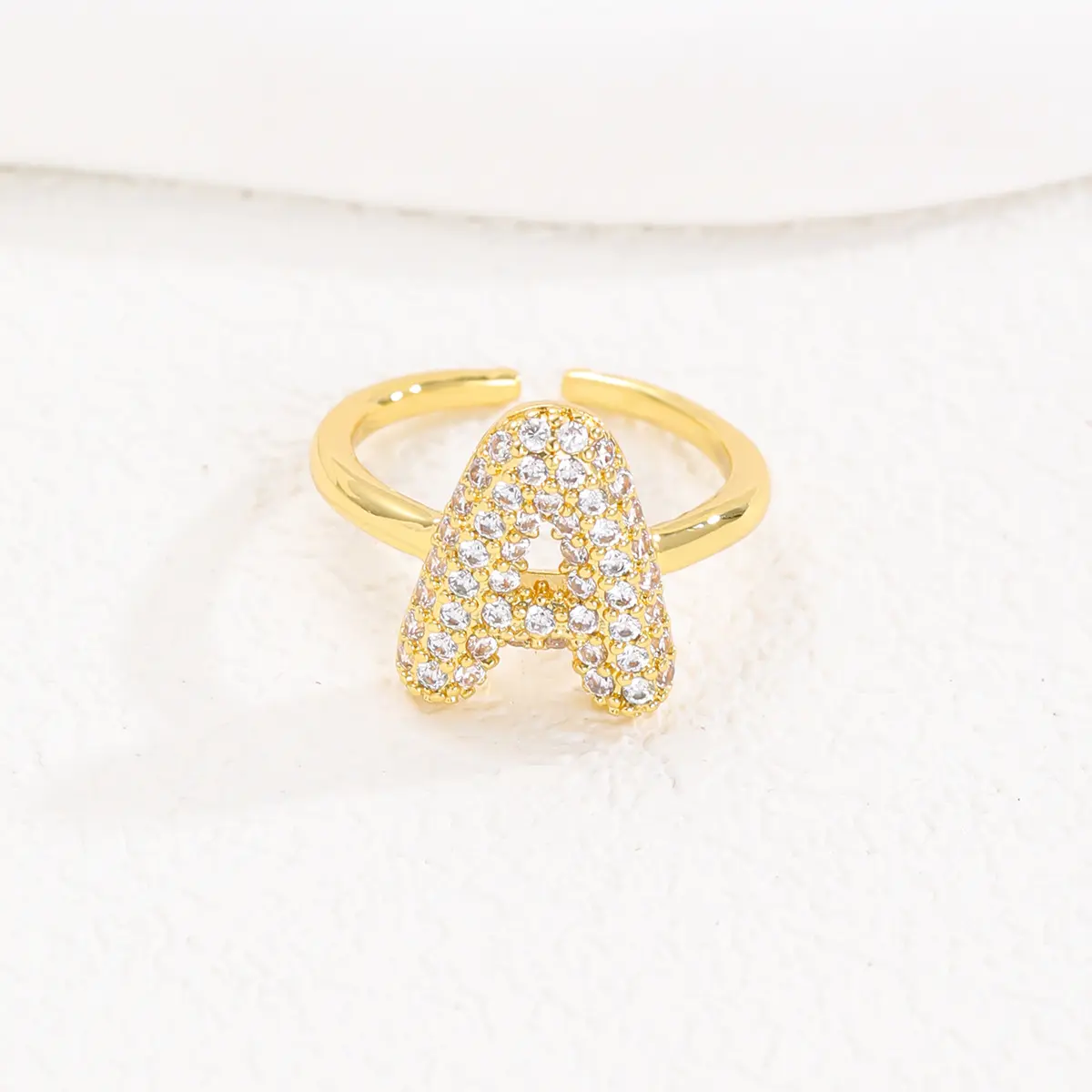 GGIRL Charm Cute14K Gold Plated Balloon Bubble 26 Letters Capital Monogram Initial Ring For Women Men, Fashion Open Ring With Cubic Zircon Index Finger Party Ring, Exquisite Female Jewelry Gift For Everday