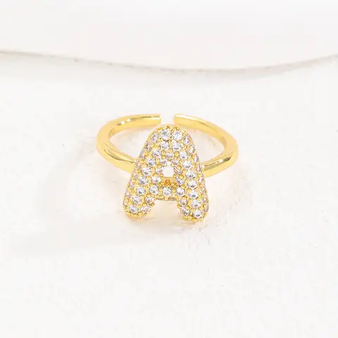 GGIRL Charm Cute14K Gold Plated Balloon Bubble 26 Letters Capital Monogram Initial Ring For Women Men, Fashion Open Ring With Cubic Zircon Index Finger Party Ring, Exquisite Female Jewelry Gift For Everday, Elegant Fashion Rings, Every Day, Initial Letter