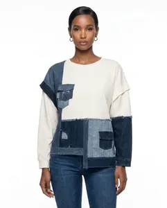 Deconstructed Patchwork Denim & Knit Top